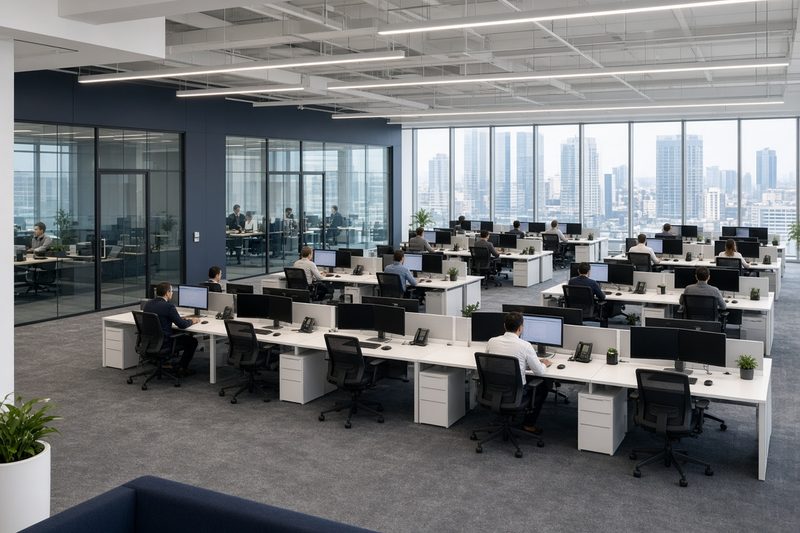 Çok masalı geniş bir kurumsal ofis katı
